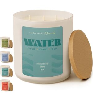 Large 14.5oz 3 Wick Zodiac Water Cancer Pisces Scorpio Zodiac Gifts for Women - 60 Hour Burn - Astrology Gifts for Women, Healing Manifestation Spiritual Candles, Intention Meditation Candle