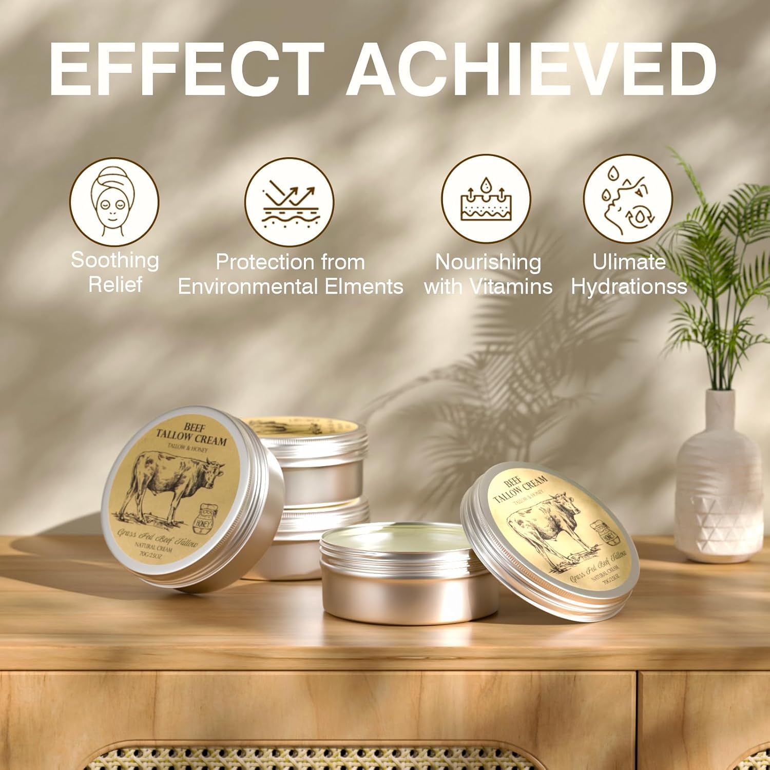 Beef Tallow for Skin, Tallow and Honey Cream,Tallow Face Moisturizer, Natural Grass-Fed Beef Tallow Balm with Raw Honey Moisturizing Cream for Body Lotion Skin Care for Skin (2.47 Oz) - Image 4