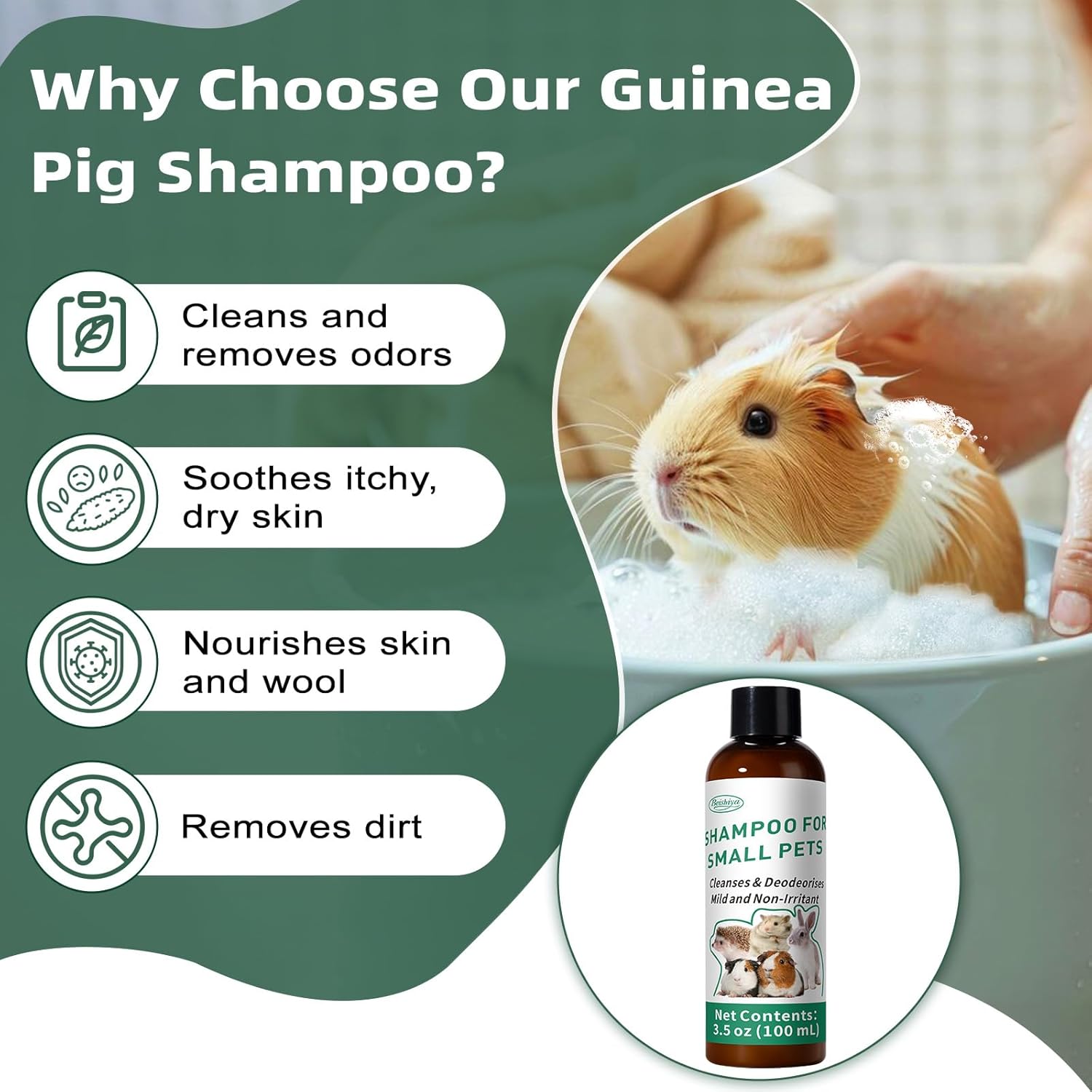 Guinea Pig Shampoo 3.5 oz - Gentle Shampoo for Small Pets Including Ferrets, Rabbits, Hedgehogs, Hamsters & Sugar Gliders - Hypoallergenic, Fragrance-Free, Soothes Itchy Skin & Removes Odors - Image 3