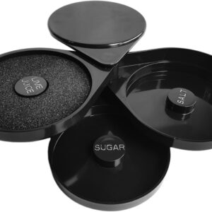 3 Tier Rotating Salt Rimmer Bar Cocktails and Margarita Seasoning Box 3 Tiers Plastic Box WIth Salt Sugar and Juice Black Thick Bar Glass Rimming Labeled Trays