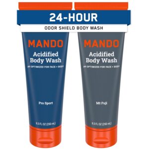Mando Acidified Body Wash - 24 Hour Odor Control - Removes Odor Better than Soap - Formulated without SLS or Phthalates - Skin Safe - 8.5 Ounce (Pack of 2) - Pro Sport and Mt Fuji