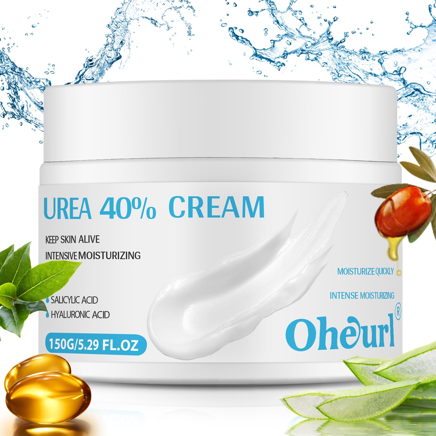 Urea Cream 40 Percent with 2% Salicylic Acid Plus Hyaluronic Acid for Dry Cracked Feet Maximum Strength Advanced Intensive Callus Cream for Rough Skin - Cracked Heel Cream 5.29 fl.oz
