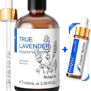 HIQILI Lavender Essential Oil - 100% Pure Undiluted, for Aromatherapy Diffuser at Room & Office, Relax Mind and Better Sleep, Therapeutic Grade | 100ML with Glass Dropper