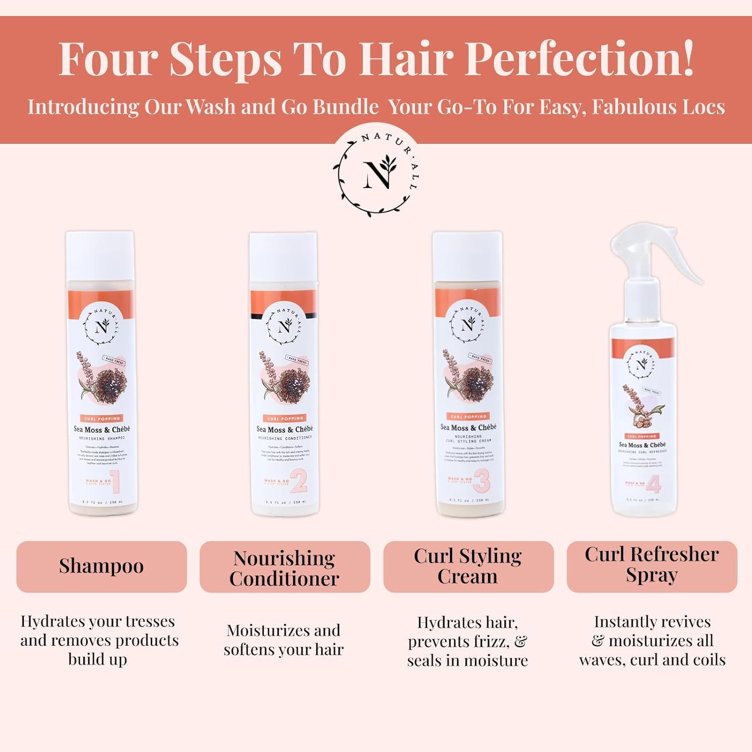 NaturAll Sea Moss & Chebe 8.5 Oz Hydrating Curl Refresher Spray for Curly Hair - Image 3