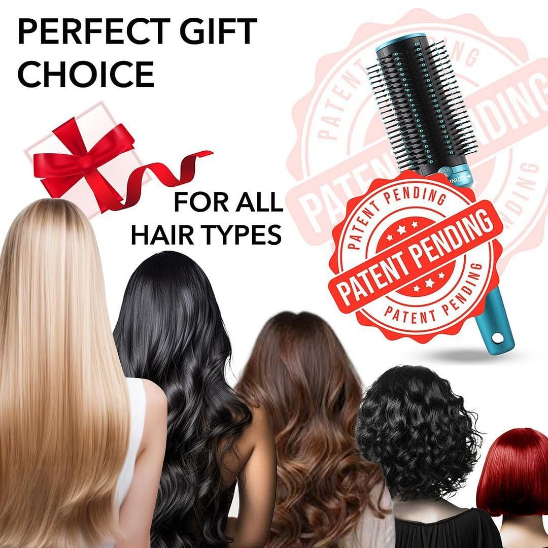 Blue 2-in-1 Curly Hair Blow Dryer Brush with Self-Cleaning Detangler and Retractable Roller for Wet Dry Use - Image 6