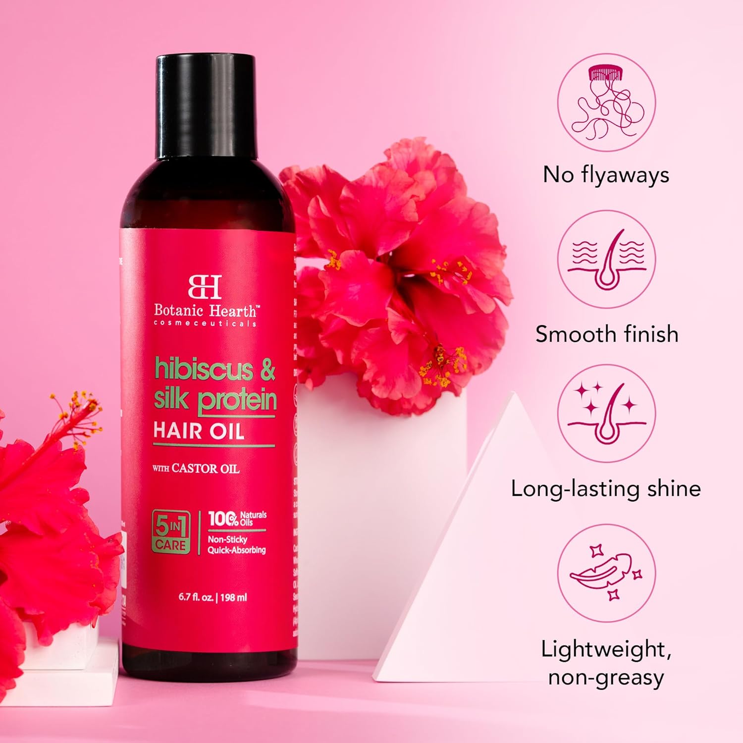 Botanic Hearth Hibiscus & Silk Protein Hair Oil 6.7 fl oz for Hair Growth and Repair - Image 5