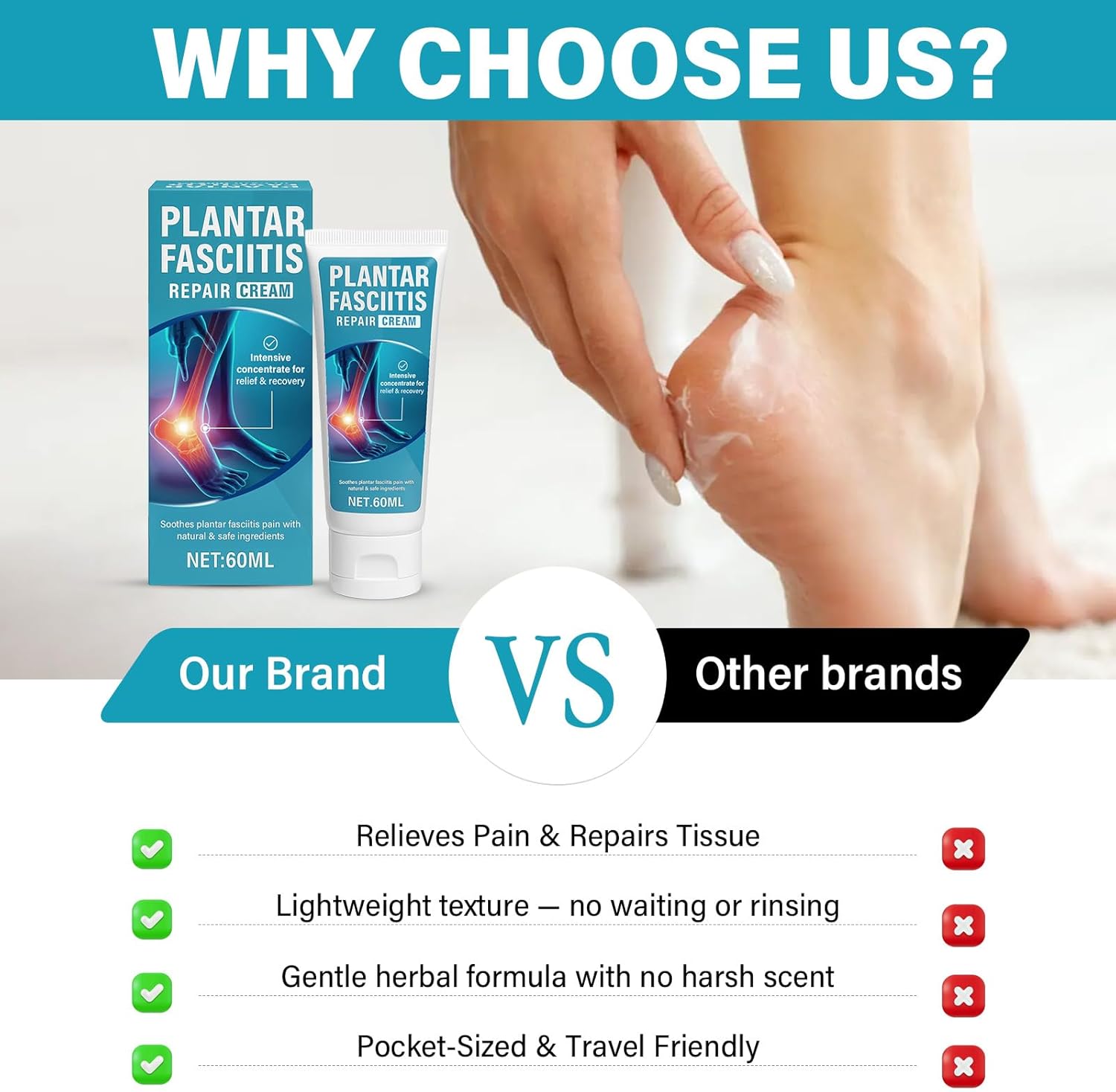 Plantar Fasciitis Cream, Plantar Fasciitis Relief Cream for Plantar Fasciitis, Heel Spurs, Natural Gentle Formula, Maximum Strength Soothe - Image 4