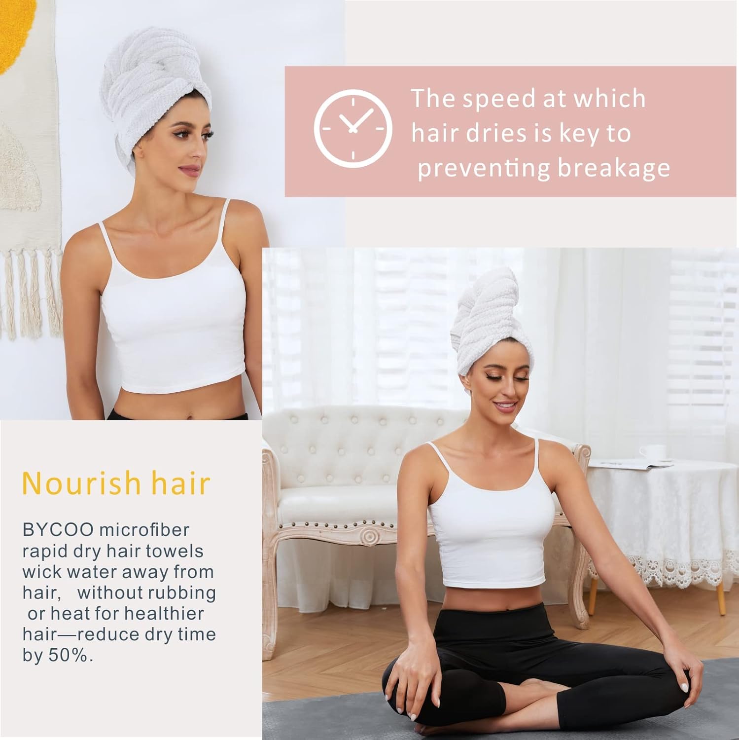 Large Microfiber Hair Towel Wrap for Women, Anti Frizz Drying Towel, Fast Dry Turban Wet Hair, Long, Thick, Curly Super Absorbent Soft Towels - White X-Large - Image 4