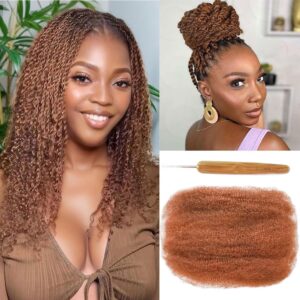 Brown Afro Kinkys Bulk Human Hair 16 Inch 35g Per Bundle Human Hair for Dreadlocks Extensions Repair Locs Boho Style Spring Twist Braiding Crochet Braids Afro Kinky Curly Bundles Bulk Hairs 30# Brown