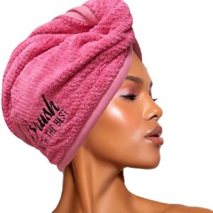 Felicia Leatherwood Microfiber Hair Towel Wrap - Quick Drying, Anti Frizz & Gentle on Hair - Easy to Use, Saves Time, Lightweight & Compact - for Curly, Long & Thick Hair - Men & Women - Pink