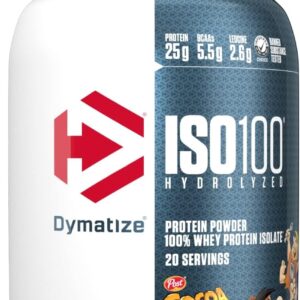Dymatize x Cocoa Pebbles ISO100 Whey Protein Powder Isolate, 25g of Protein, 20 Servings, 5.5g BCAAs, 120 Cal., Gluten Free, 1g Fat, 1g Sugar, 2g Carb