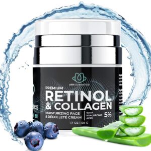 Retinol Cream for Face & Neck, Collagen Moisturizer, Day & Night Cream for Women & Men, Anti Aging, Wrinkle Cream with Hyaluronic Acid, Made in USA