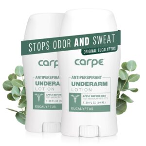 Carpe Underarm Antiperspirant and Deodorant, Clinical strength antiperspirant with all-natural eucalyptus scent, Combat excessive sweating and stay fresh. Great for hyperhidrosis (Pack of 2)