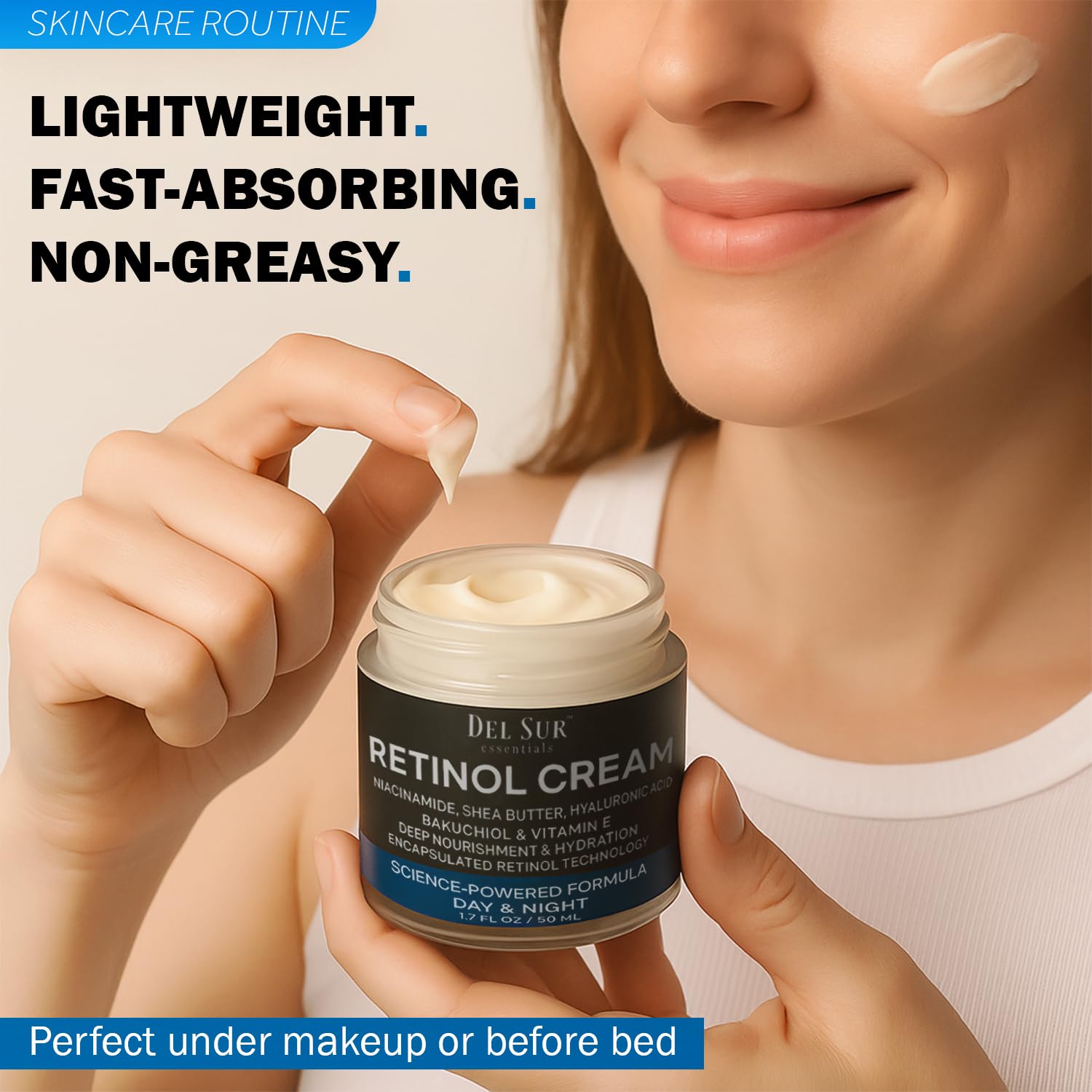 DEL SUR Retinol Face Cream 50ml Anti-Aging Night Moisturizer with Hyaluronic Acid Bakuchiol Niacinamide - Image 5