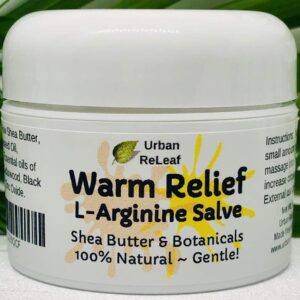 Urban ReLeaf Warm Relief L-Arginine Salve ! Shea Butter & Botanicals, 100% Natural. Gentle Circulation Warming Massage Cream.