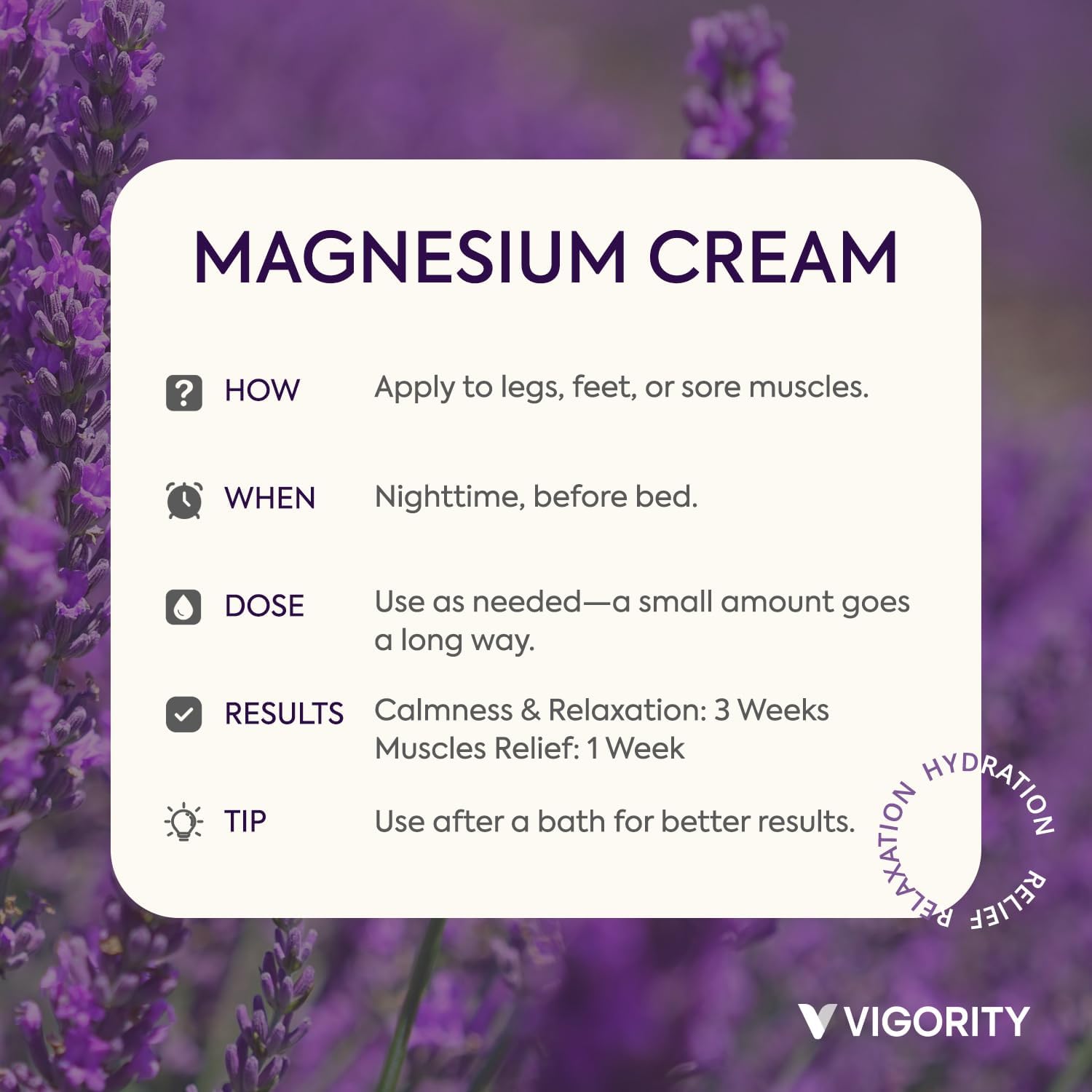 Vigority Soothing Magnesium Cream for Sleep and Leg Cramps with Lavender Shea Butter 4.23 oz - Image 5