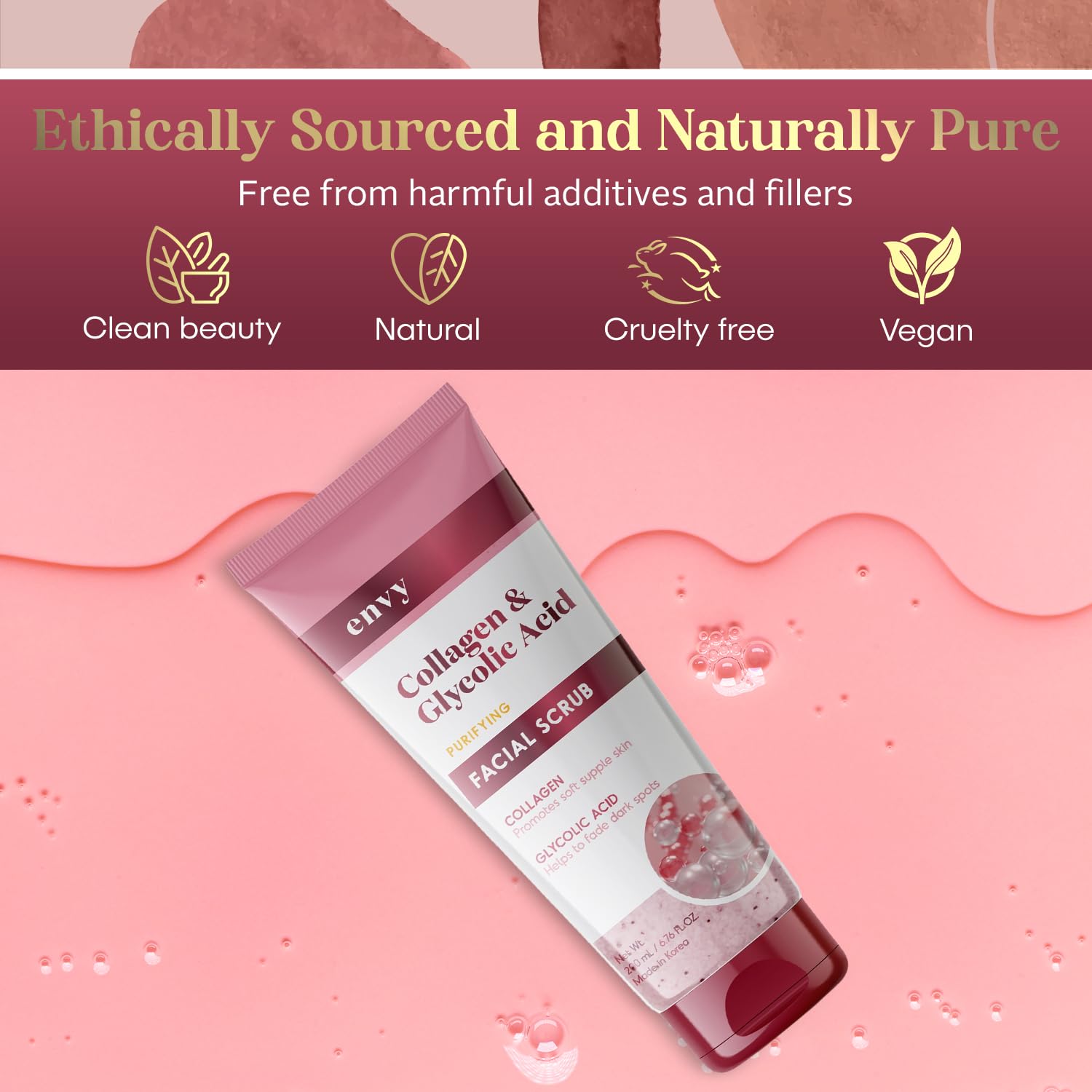 Envy Collagen Glycolic Acid Face Scrub 6.76 Oz for Anti-Aging and Dark Spots - Image 6