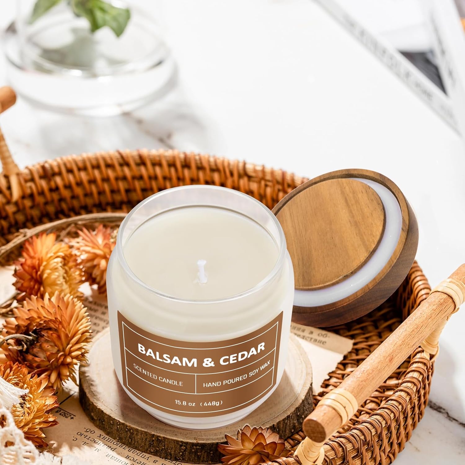 Balsam & Cedar Candle, 15.8oz Large Pine Scented Candles, Jar Candle for Home Scented, Aromatherapy Soy Wax Candle, Teacher Appreciation Gifts, Relaxing Holiday Gifts for Men Women Mother Father - Image 6