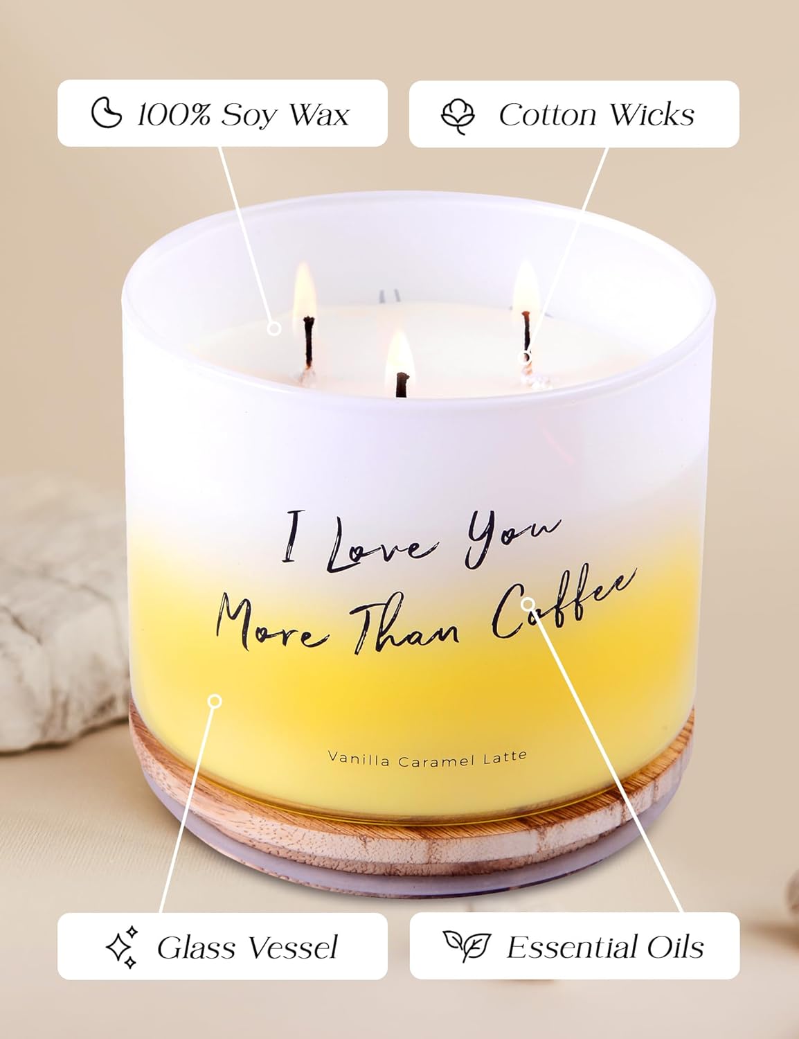 Vanilla Caramel Latte Scented Candle - Large 3 Wick Soy Candle 15.8 oz - Aromatherapy Creamy Coffee Candles for Relaxation & Stress Relief - Long Lasting Cozy Cafe Scented Candles for Women & Men - Image 9