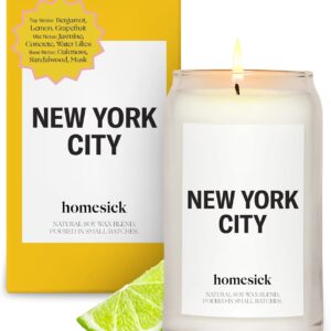 Homesick Scented Candles for Home (New York City) - 13.75 oz Long-Lasting Soy Wax Jar Candle for Women & Men for All Occasions, 60-80 Hours Burn Time - Notes of Lemon, Grapefruit & Jasmine