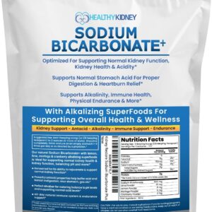 Organic Use Sodium Bicarbonate Alkaline Supplement for Alkalinity. Support Kidneys & Stomach Acid Neutralizer w/Alkaline Superfoods. Sodium Bicarbonate Powder Kidney Immune Support Antacid Sports 1LB