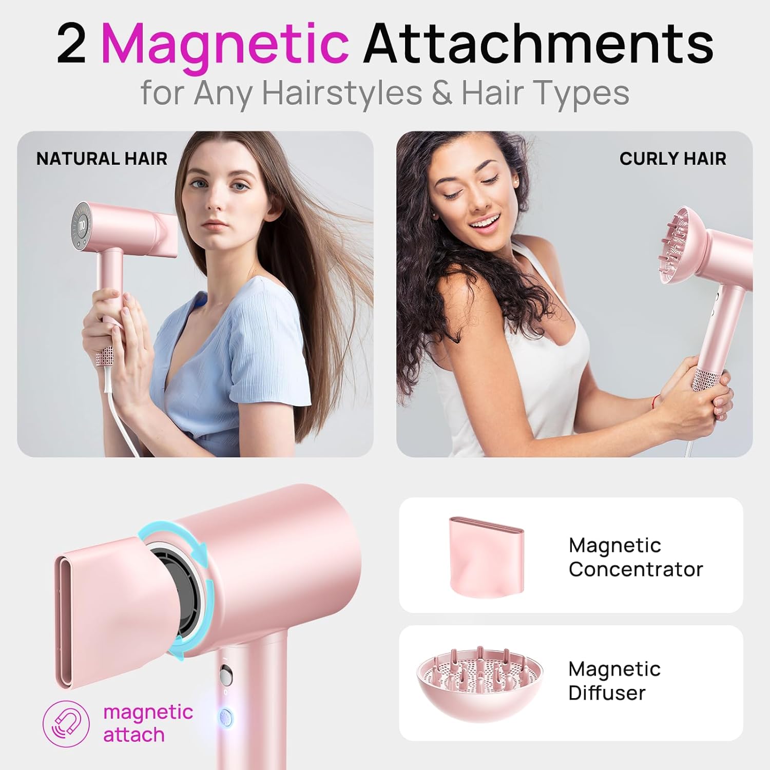 CONFU Professional Lightweight Ionic Hair Dryer 110000 RPM Fast Drying with Magnetic Diffuser - Image 6