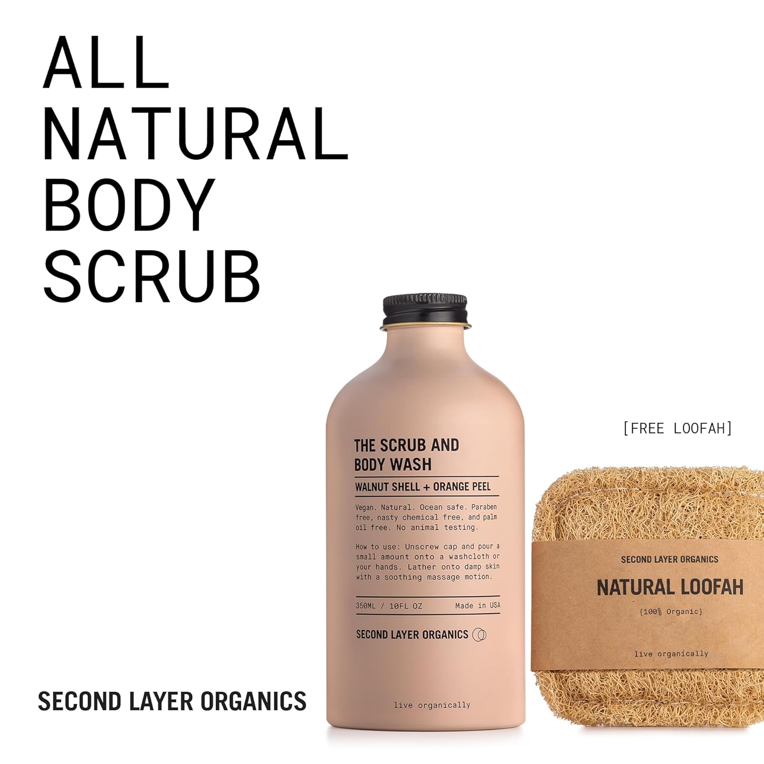 10oz Vegan Natural Body Scrub with Walnut Shells and Orange Peel Loofa Cleanser - Image 7