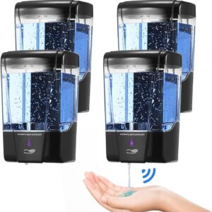 4 Pack Automatic Soap Dispenser Touchless,600 ml / 20 oz Commercial Hand Soap Dispenser,Wall Mount Liquid Soap Dispenser for Bathroom Offices Home Kitchen Hotel,Black