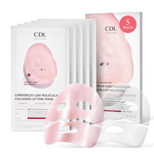 Overnight Collagen Lifting Gel Mask 5 pcs, Korean Face Lifting Deep Hydrogel Mask for Glass Skin, Anti-Aging with PDRN (Salmon DNA), Hyaluronic Acid for Elasticity, Firmness