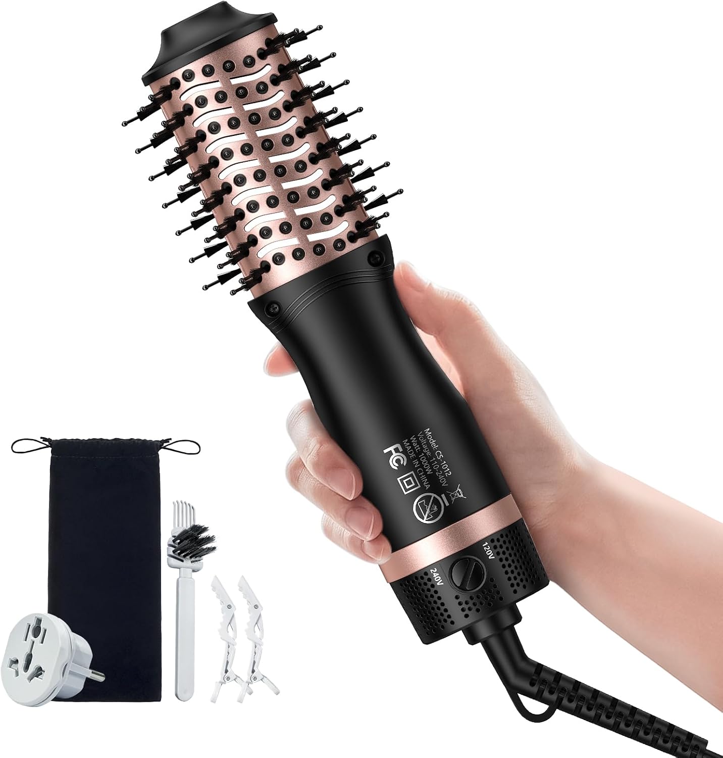 Slopehill Mini Dual Voltage Hair Dryer Brush,1000 Watts Travel Hot Air Brush with European Plug, Ionic One Step Hair Dryer and Styler for Women for Home & Salon, 2 Heat & 2 Speed Settings