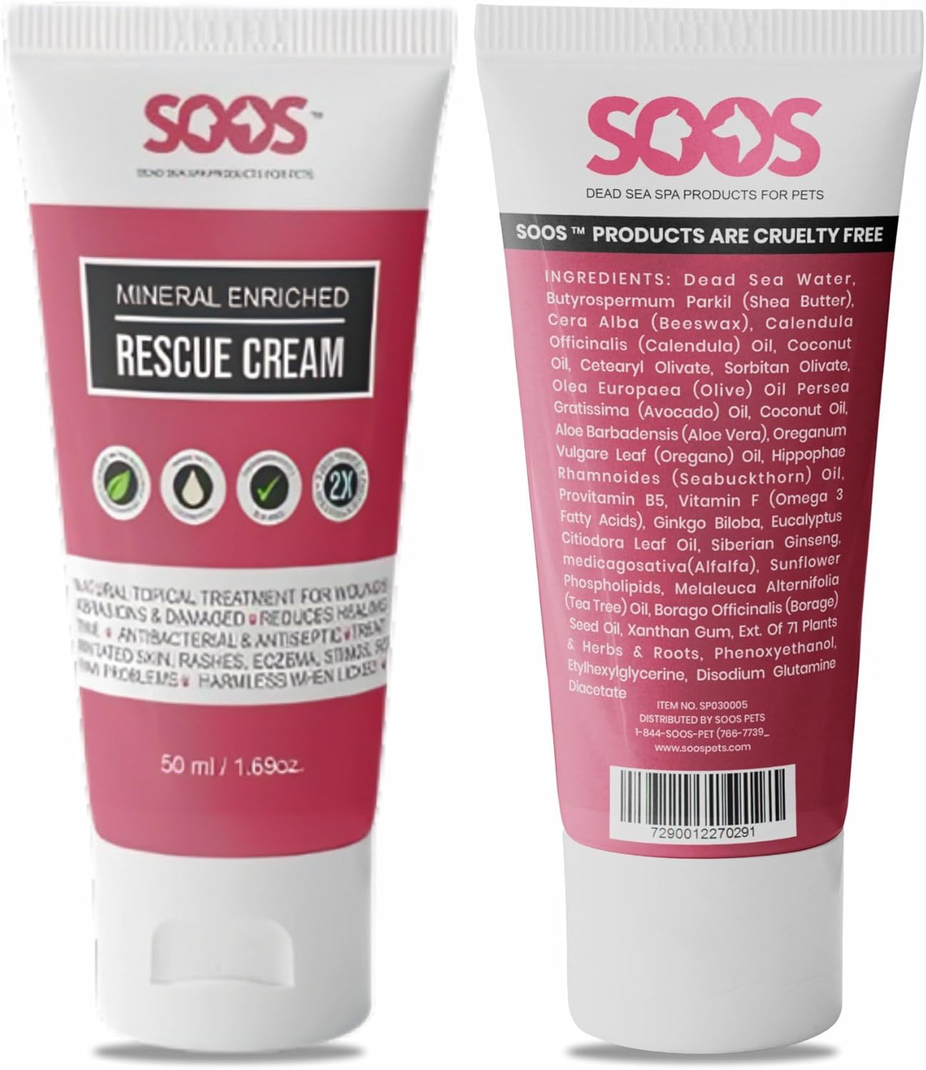 Soos Pets Pet Rescue Cream for Dogs and Cats | Natural Dead Sea Mineral Enriched | Fast Absorbing Reduce Pain | Topical Treatment of Injuries Cuts Sores Wounds Scratches Damaged Skin - 50ml - Image 2