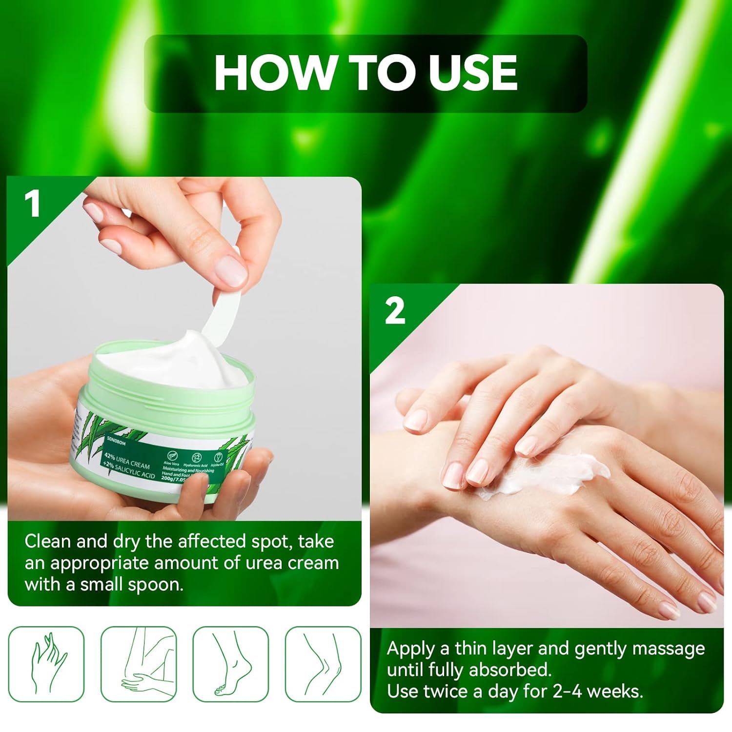 Urea Cream 42 Percent for Feet 7.0 Oz, 2% Salicylic Acid, Aloe Vera, Hyaluronic Acid , Deeply Moisturize Skin Cream For Dry Cracked Feet, Hands, Heels, Elbows, Nails, Knees, Intensive Moisturizes & - Image 4