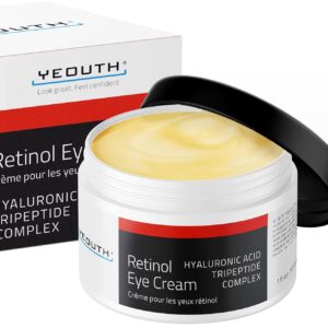 YEOUTH Retinol Eye Cream, Firming Under Eye Cream for Puffiness and Bags Under Eyes for Wrinkles and Dark Circles with Hyaluronic Acid and Tripeptides 1oz