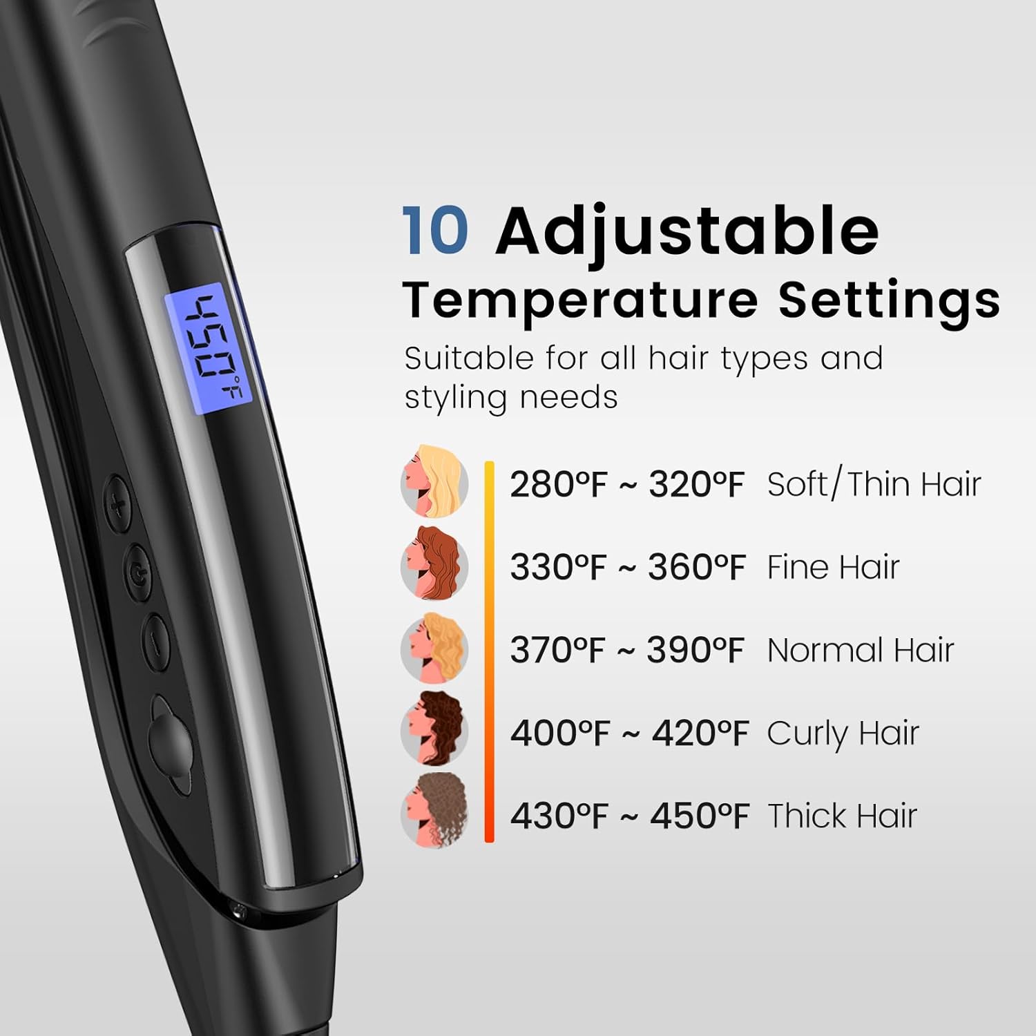Brightup Tourmaline Ceramic Hair Straightener and Curler 2 in 1 with 1" Vibrating Plates, Ionic Flat Iron with 10 Temp Control/Auto Shut Off, 20S Fast Heating for Smooth Salon Results, Black - Image 5