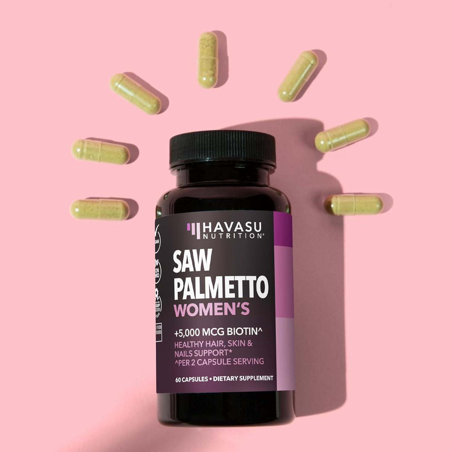 Saw Palmetto for Women with Biotin 5000mcg - Powerful DHT Blocker to Support Hair, Skin, and Nail Health - 60 Count - Vegan, Non-GMO Vitamin for Stronger, Fuller Looking Locks - 1 Month Supply - Image 9