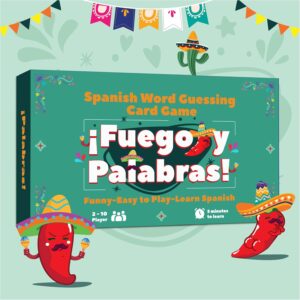 ¡Fuego y Palabras! | Spanish Charades – Spanish Keyword-Guessing Game: Acting Challenges & Learning for Everyone – Easy & Fun Bilingual Card Game – Juego de Mímica en Español. Perfect for Parties |