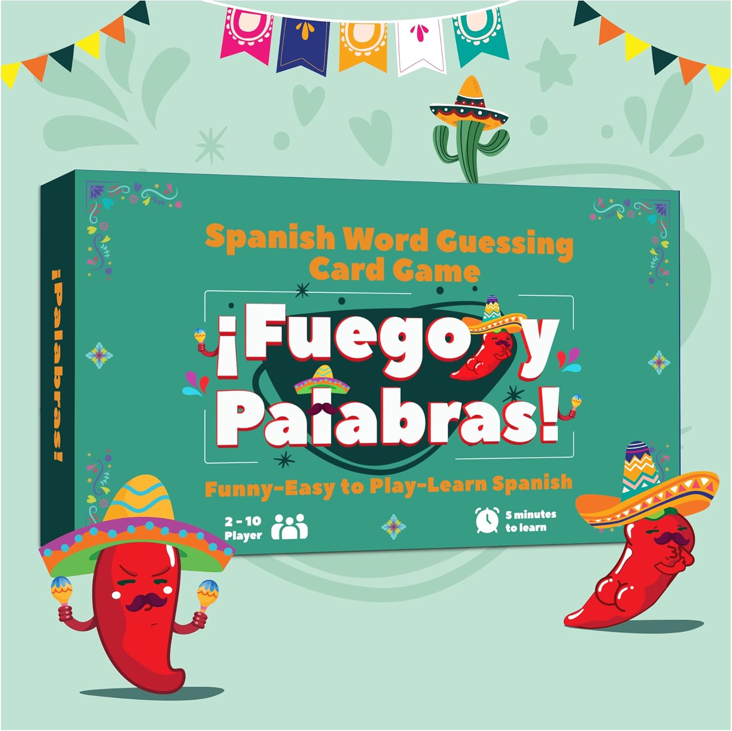 ¡Fuego y Palabras! | Spanish Charades – Spanish Keyword-Guessing Game: Acting Challenges & Learning for Everyone – Easy & Fun Bilingual Card Game – Juego de Mímica en Español. Perfect for Parties |