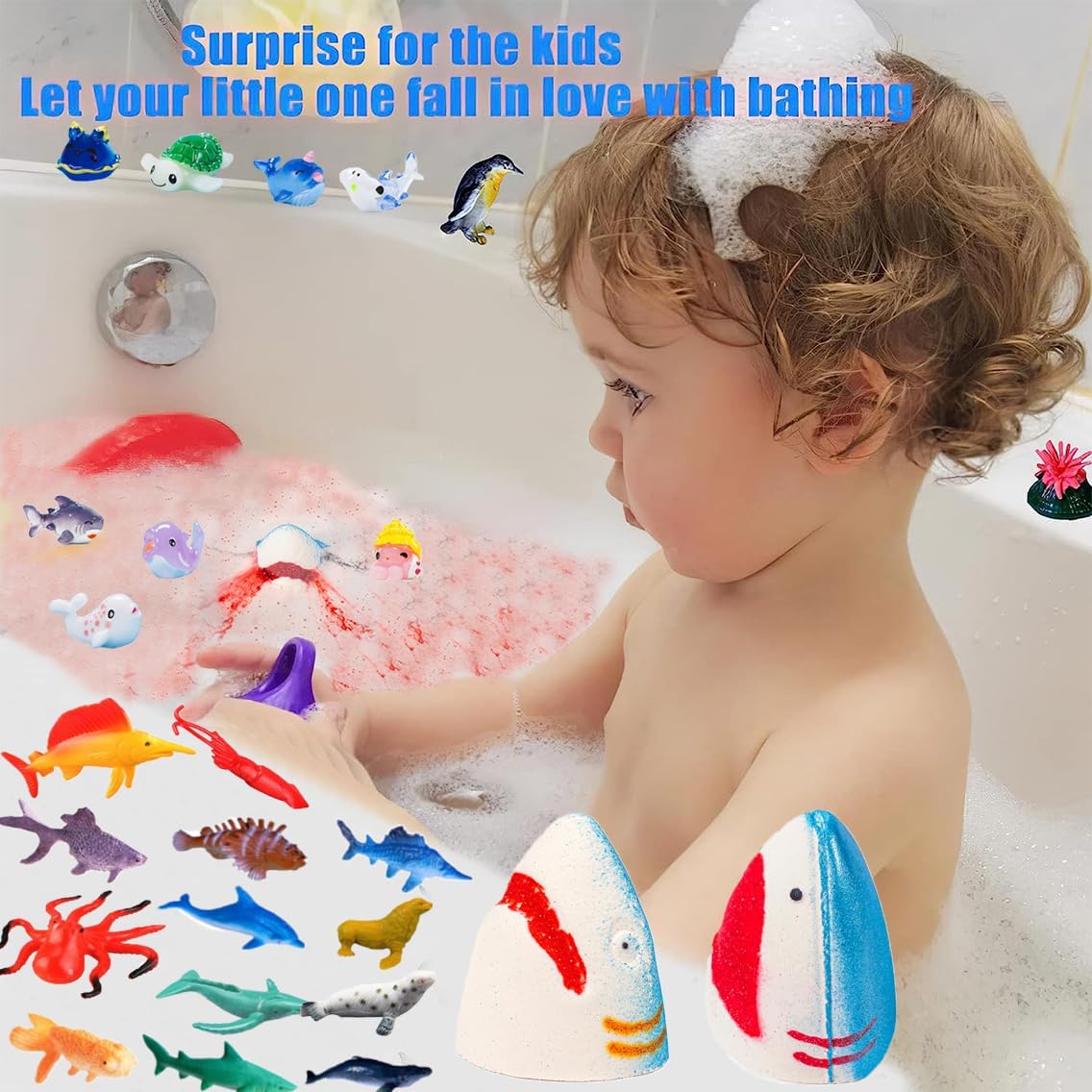 Shark Surprise Bath Bombs for Kids Sea Animal Toys Inside Natural Organic Multicolored Bubble Bath Gift Set - Image 4