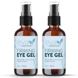 Eva Naturals Anti-Aging Eye Gel - Luxurious Hydrating Under Eye Cream For Dark Circles and Puffiness, Bags, Crows Feet, Wrinkles - With Hyaluronic Acid & Skin-Firming Peptides Eye Serum 2 oz (2 Pack)