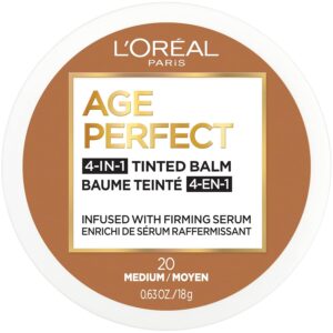 L'Oreal Paris Age Perfect 4-in-1 Tinted Face Balm Foundation with Firming Serum, Medium 20, 0.61 Ounce
