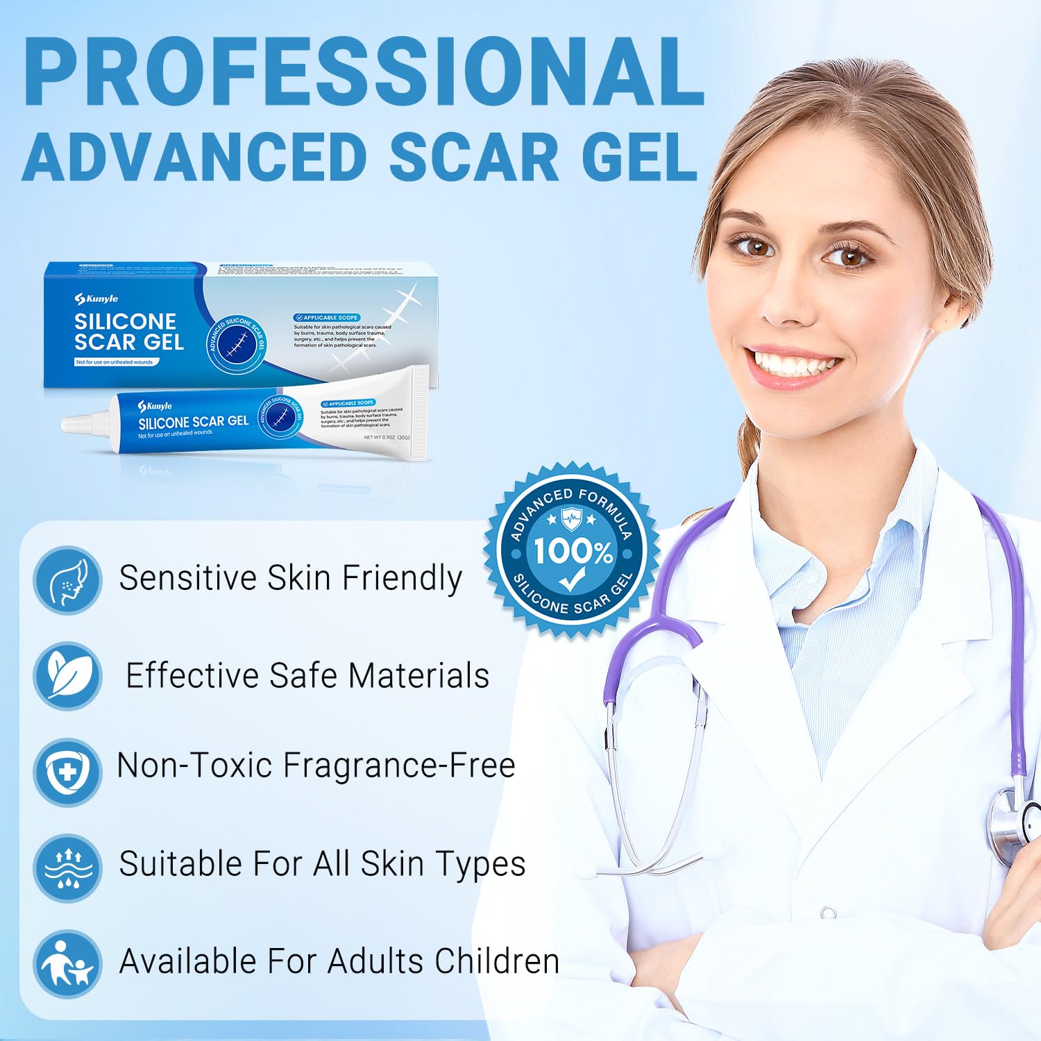 Silicone Scar Gel, Scar Cream, Advanced Scar Gel for Surgical Scars, Stretch Marks, Keloid Bump Removal, Old and New Scars 0.70oz (20g) - Image 2