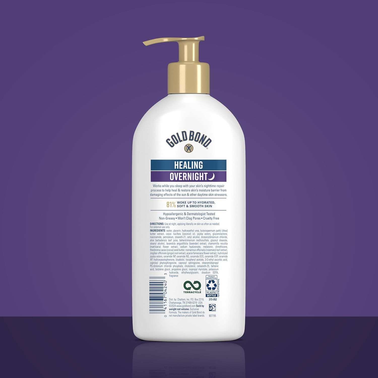 Gold Bond Healing Overnight Body & Face Lotion for Dry Skin, Nongreasy Moisturizer with Hyaluronic Acid, Aloe & Melatonin Works While You Sleep, 13 oz. - Image 3