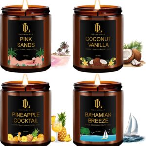 4 Pack Scented Candles Set, Natural Soy Candles for Home Scented, Gifts for Men Women Aromatherapy Candle Sets, Scents of Pink Sands/Coconut Vanilla/Bahamian Breeze/Pineapple Cocktail
