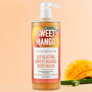 SpaScriptions Exfoliating Sweet Mango Body Wash, with Aloe and Yuzu Packed with Antioxidants, Made to Rejuvenate & Replenish, 32 oz.