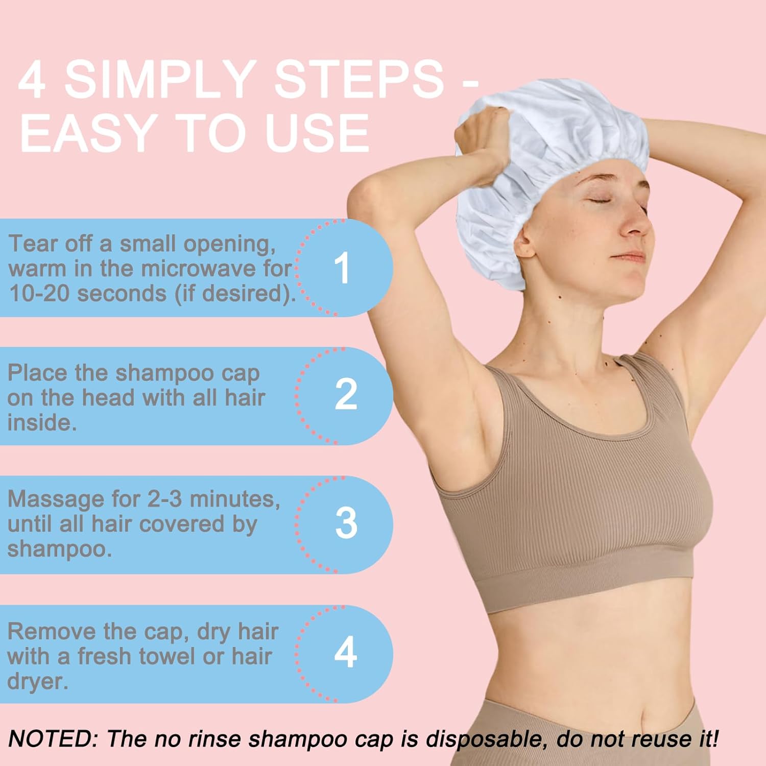 No Rinse Shampoo Caps 6-Pack Waterless Hair Washing for Elderly and Bedridden Patients - Image 3