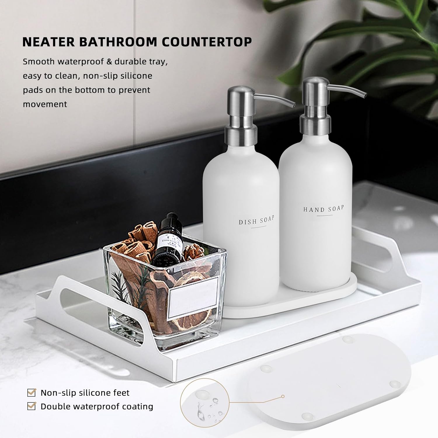 Glass Soap Dispenser Set for Kitchen and Bathroom 16 oz with 304 Rust Proof Pump and Tray - Image 6