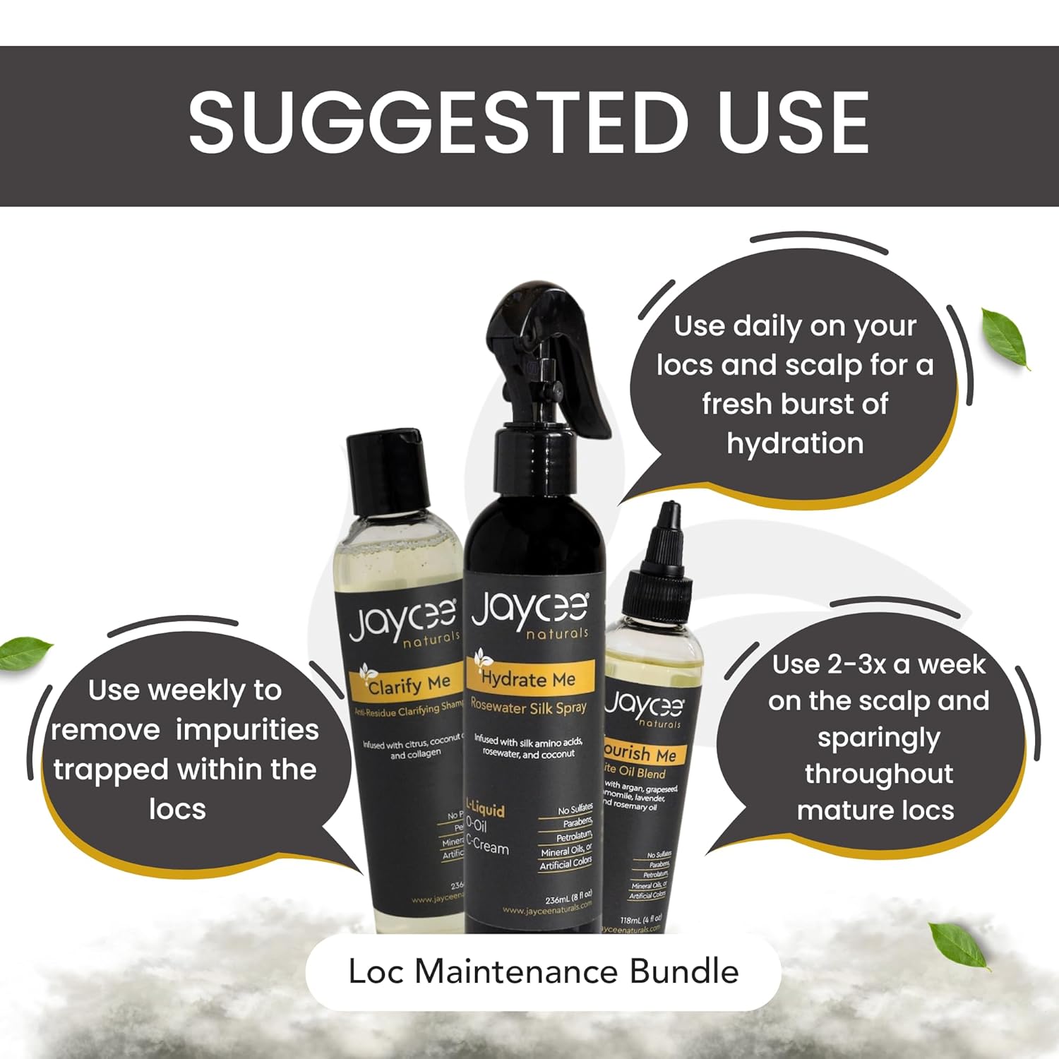 Loc Maintenance Bundle for all Locs and Textured Hair to Reset the Hair, Moisturize, and Protect with Clarifying Shampoo, Hydrating Rosewater Spray, and a Nourishing Lightweight Oil - Image 3