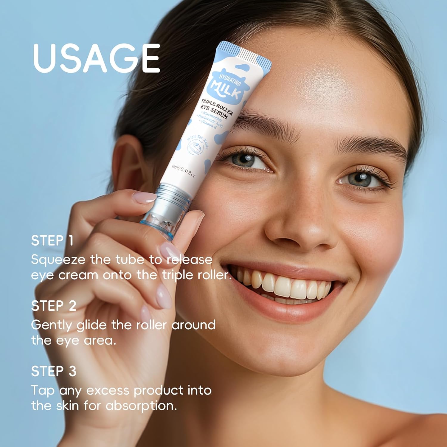 ARAKY Milk Eye Cream for Dark Circles and Puffiness, Hydrating Triple-roller Eye Serum, Improve Skin Elasticity, Intense Moisturizing Dullness, Dryness, Reduce Fine Lines, Skin Care Cream 0.51 oz - Image 8