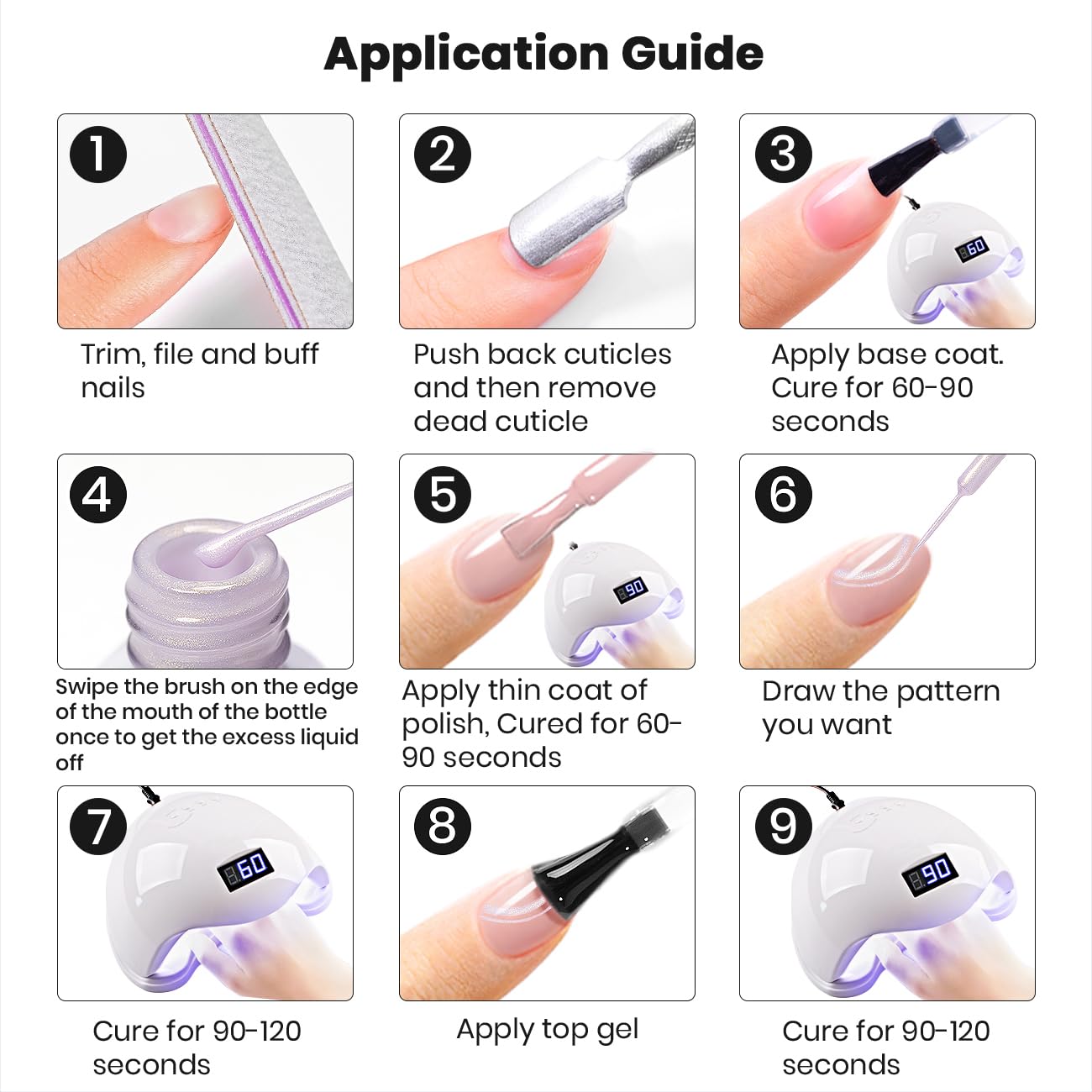 RARJSM Pearl Gold Gel Liner Nail Art Pearlescent Milky Light Purple White Golden Shell Glitter Swirl Effect Gel Nail Polish 8ml Build in Thin Brush Painted Drawing Striper Gelpolish Curing Requires - Image 7