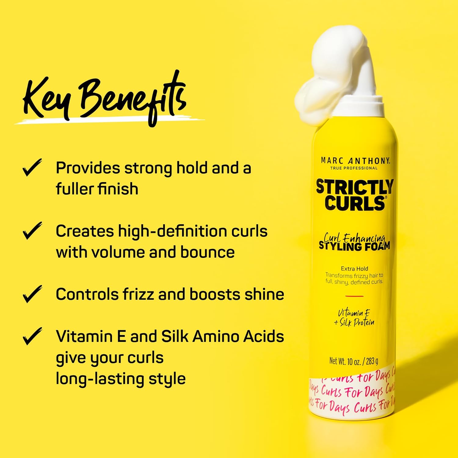 Marc Anthony Curl Enhancing Styling Foam, Extra Hold, Strictly Curls - Vitamin E & Silk Proteins Transforms Frizzy Hair to Full, Shiny, Defined Curls - Sulfate-Free Anti-Frizz Styling Mousse Product - Image 3